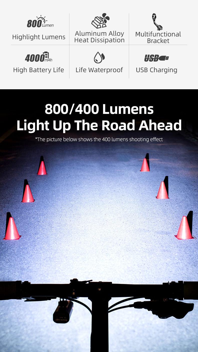 Éclairage de vélo avant Lampe avant USB Rechargeable LED 4800mAh Éclairage de vélo étanche Ensemble d'éclairage de vélo USB Rechargeable Super Lumineux Phare de vélo pour la Conduite Nocturne Support 1000LM