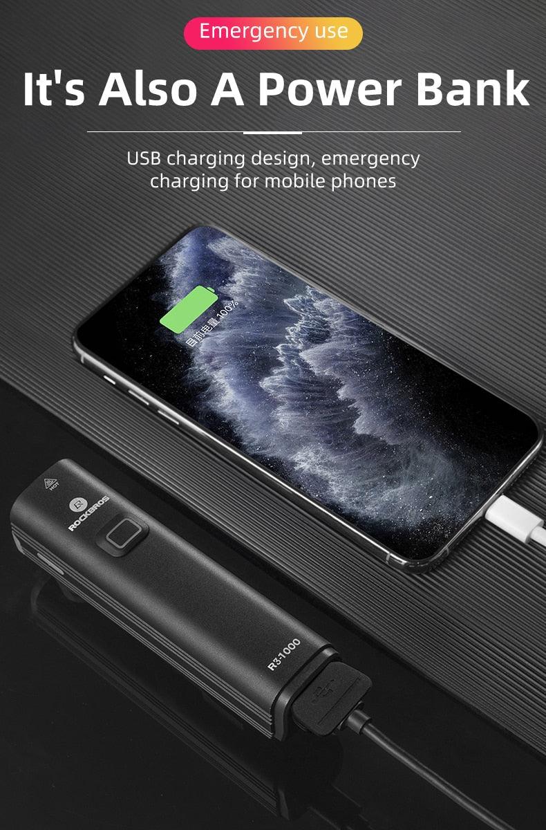 Éclairage de vélo avant Lampe avant USB Rechargeable LED 4800mAh Éclairage de vélo étanche Ensemble d'éclairage de vélo USB Rechargeable Super Lumineux Phare de vélo pour la Conduite Nocturne Support 1000LM
