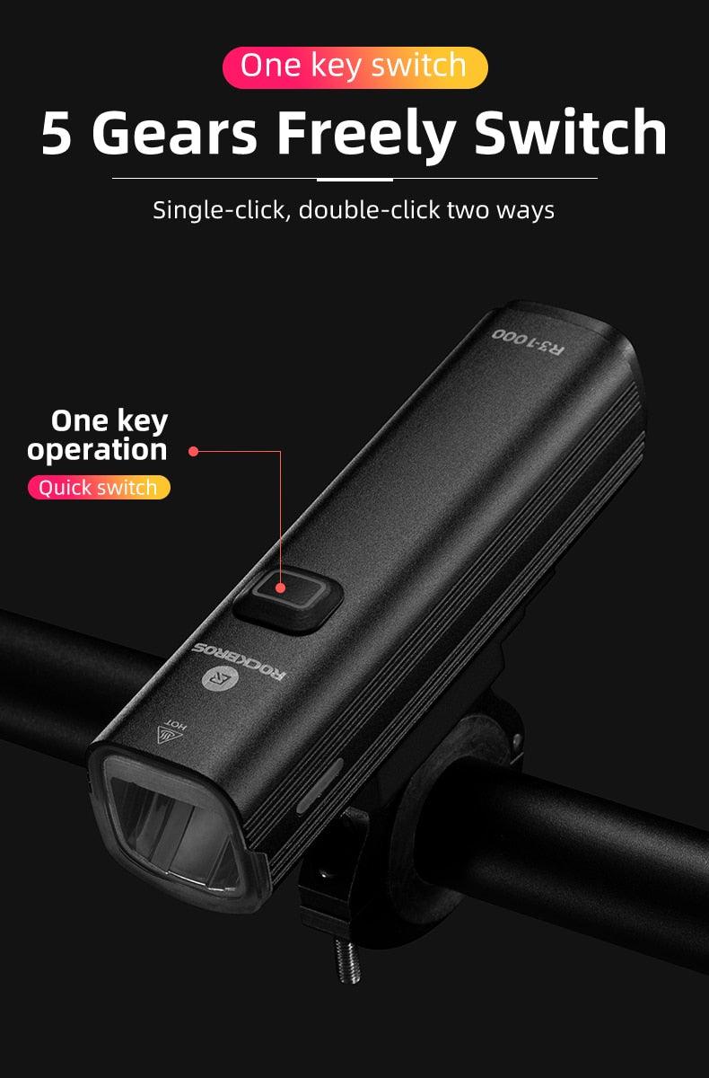 Éclairage de vélo avant Lampe avant USB Rechargeable LED 4800mAh Éclairage de vélo étanche Ensemble d'éclairage de vélo USB Rechargeable Super Lumineux Phare de vélo pour la Conduite Nocturne Support 1000LM