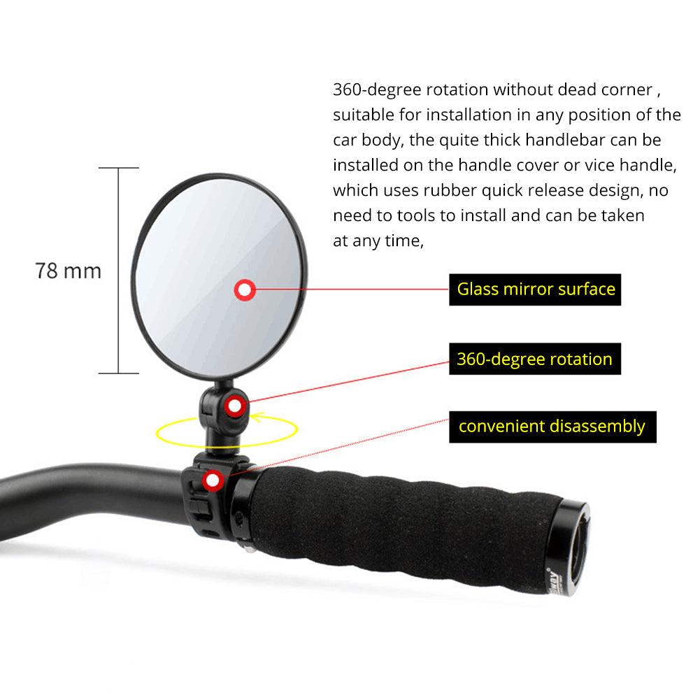 Rétroviseur de vélo universel pour guidon Rétroviseur rotatif à 360 degrés pour vélo Accessoires de cyclisme Rétroviseur arrière de vélo réglable Rétroviseurs rotatifs à 360° fixés au guidon Miroir en verre Rétroviseur universel