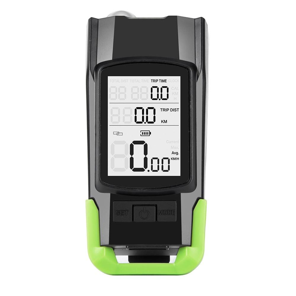 Lumières de vélo LED 4000mAh Ordinateur de vélo avec klaxon Lampe de poche rechargeable USB Compteur de vitesse de vélo étanche Ordinateur de vélo rechargeable USB avec klaxon de vélo puissant Compteur kilométrique de vélo étanche