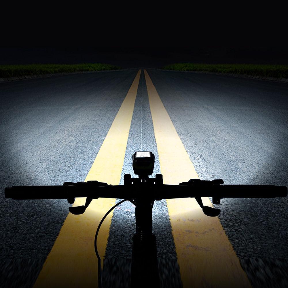 Lumières de vélo LED 4000mAh Ordinateur de vélo avec klaxon Lampe de poche rechargeable USB Compteur de vitesse de vélo étanche Ordinateur de vélo rechargeable USB avec klaxon de vélo puissant Compteur kilométrique de vélo étanche