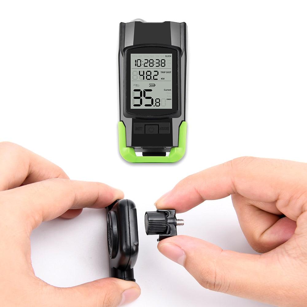 Lumières de vélo LED 4000mAh Ordinateur de vélo avec klaxon Lampe de poche rechargeable USB Compteur de vitesse de vélo étanche Ordinateur de vélo rechargeable USB avec klaxon de vélo puissant Compteur kilométrique de vélo étanche