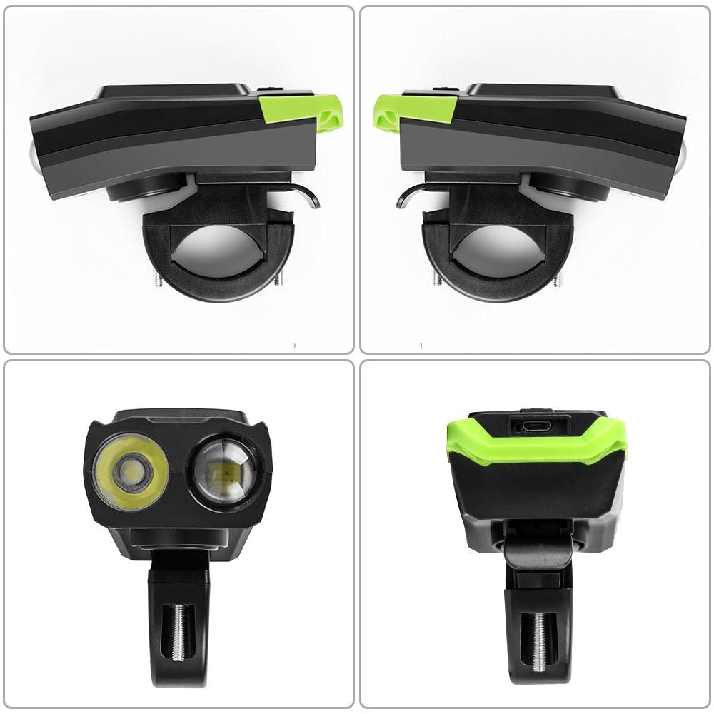 Lumières de vélo LED 4000mAh Ordinateur de vélo avec klaxon Lampe de poche rechargeable USB Compteur de vitesse de vélo étanche Ordinateur de vélo rechargeable USB avec klaxon de vélo puissant Compteur kilométrique de vélo étanche