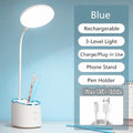 Lampe de table rechargeable avec porte-stylo, 18 LED, tactile, col de cygne USB, support de téléphone, lampe de bureau pour étudiant, lampe décorative, lampe d'étude mignonne pour décoration de chambre.