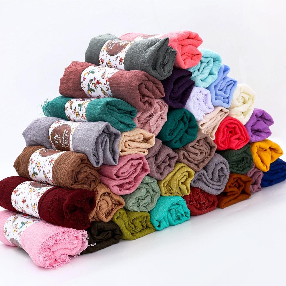 Écharpe légère et douce de mode, en coton et lin froissé, châle, hijab pour femme musulmane, turbans, vêtements islamiques, couvre-chef pour femme