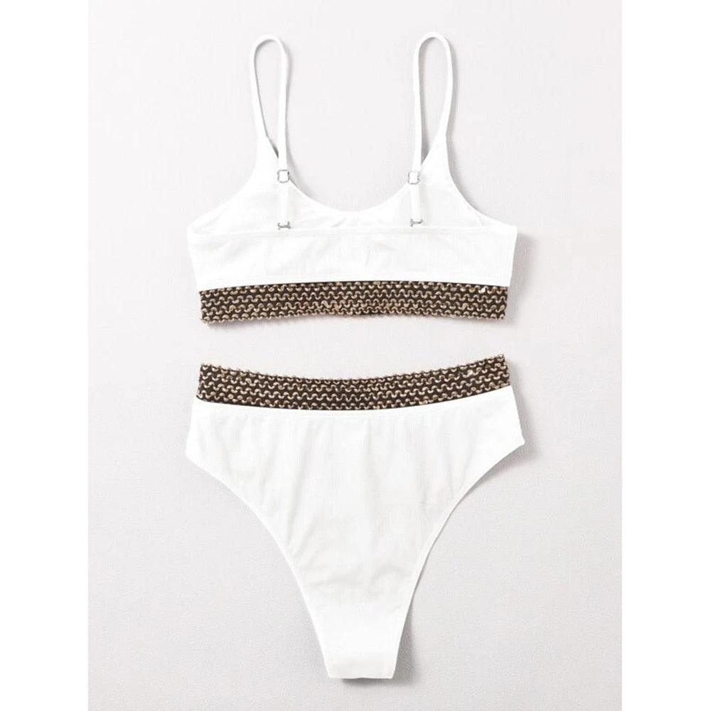 Maillot de bain de luxe pour femme, bikini noir, taille haute, 2 pièces, ensemble de maillot de bain, maillot de bain de plage pour femme, ensemble bikini bandage taille haute deux pièces, push-up