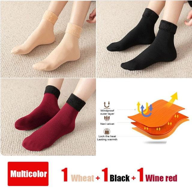 3 paires de chaussettes d'hiver chaudes et épaisses pour femme, douces, décontractées, de couleur unie, en laine cachemire, pour la maison, pour bottes de neige, chaussettes de sol en velours pour femme