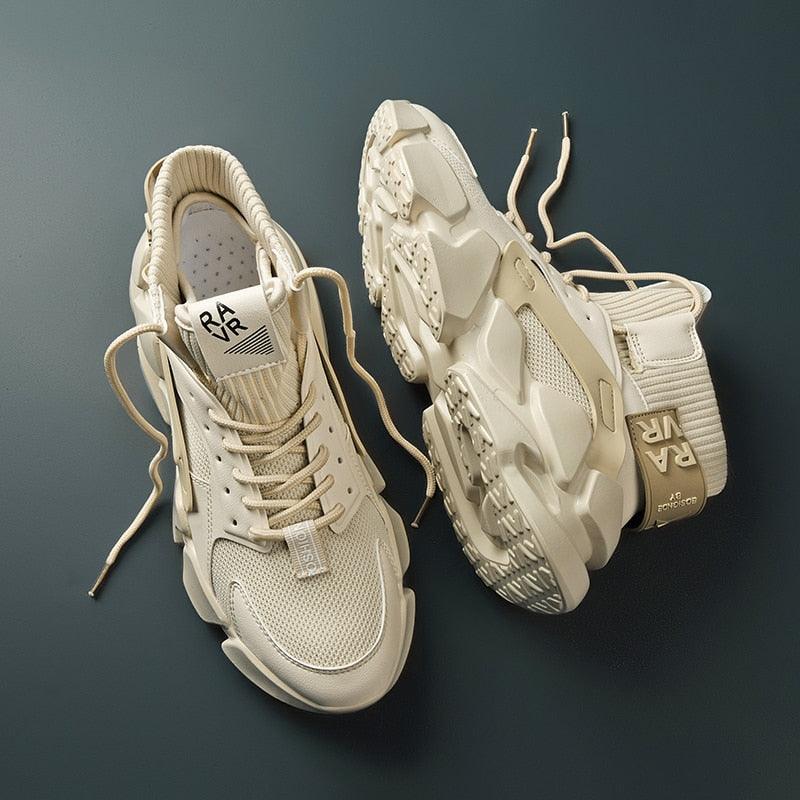 Baskets montantes beiges modernes pour hommes, chaussures épaisses pour hommes, baskets de sport de qualité supérieure, respirantes, décontractées, pour l'extérieur, augmentant la hauteur