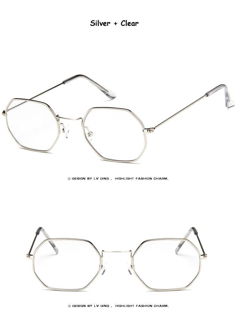 Lunettes de soleil petit polygone pour femmes et hommes - Lunettes de soleil délicates en métal - Cadre rétro classique de petite taille pour femmes - Lunettes de soleil design pour hommes
