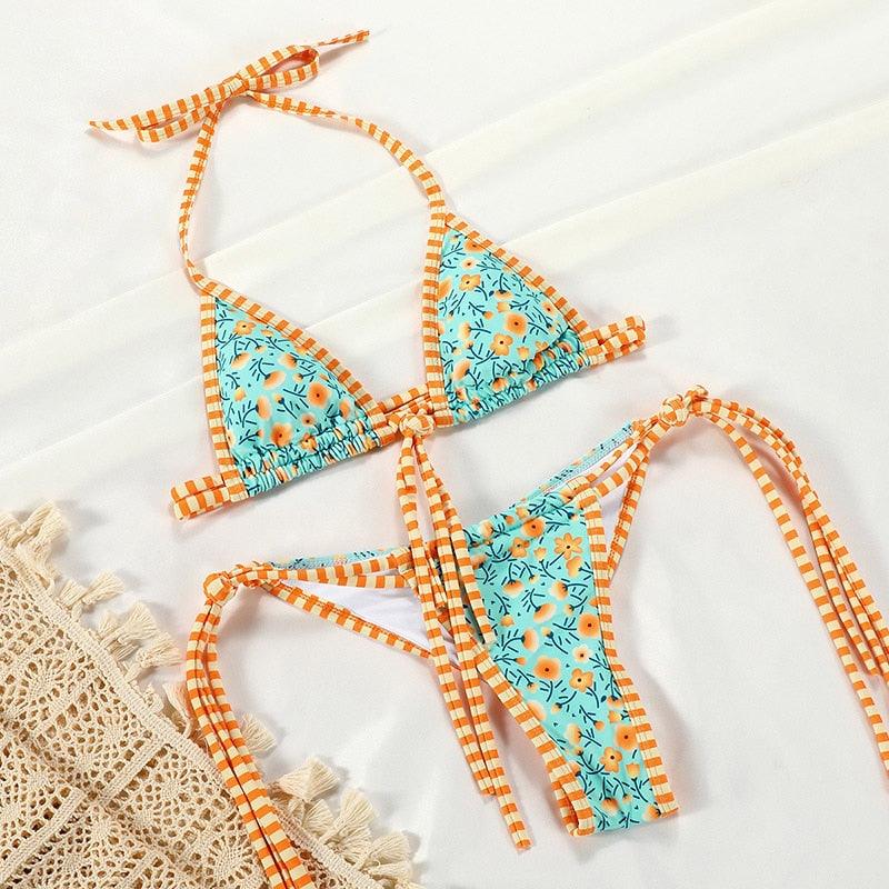 Maillot de bain bikini de luxe d'été pour femmes, ensemble bikini plissé, ensemble bikini deux pièces côtelé, devant et dos à nouer, bikini triangle, maillot de bain charmant pour femmes, bikinis à lacets pour la plage