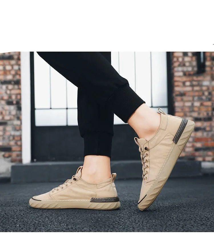 Baskets décontractées en toile pour hommes, confortables et polyvalentes, respirantes, chaussures de sport plates, légères, pour la marche en extérieur, design moderne.