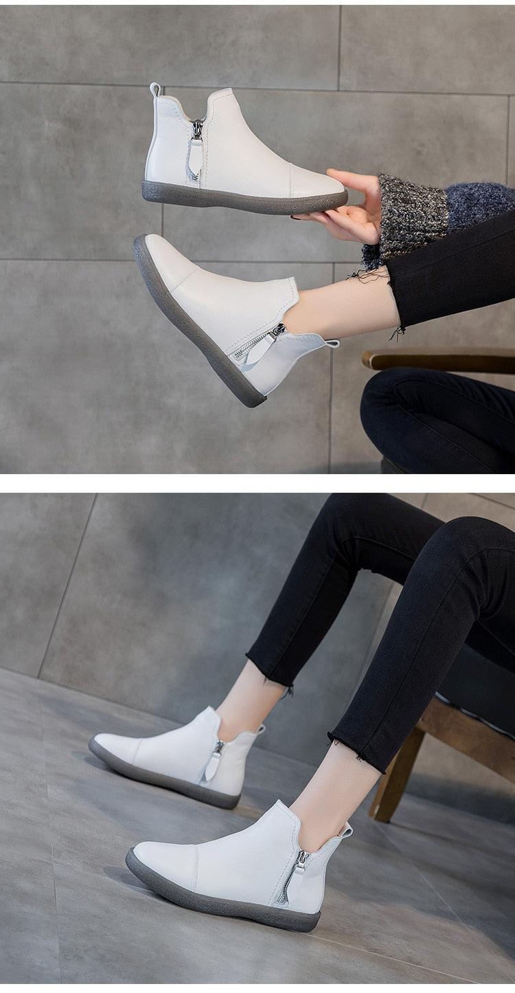Bottes courtes pour femmes en cuir véritable, fourrure chaude, imperméables, à enfiler, super confortables, chaussures d'automne et d'hiver, gardent au chaud, semelle antidérapante et douce, doublure en fourrure chaude, bottines d'hiver.