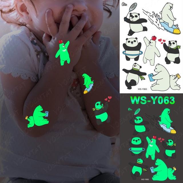 Autocollants de tatouage lumineux de luxe licorne étoiles temporaire étanche lumineux faux tatouages autocollants dinosaure papillon pour enfants