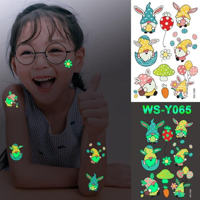 Autocollants de tatouage lumineux de luxe licorne étoiles temporaire étanche lumineux faux tatouages autocollants dinosaure papillon pour enfants
