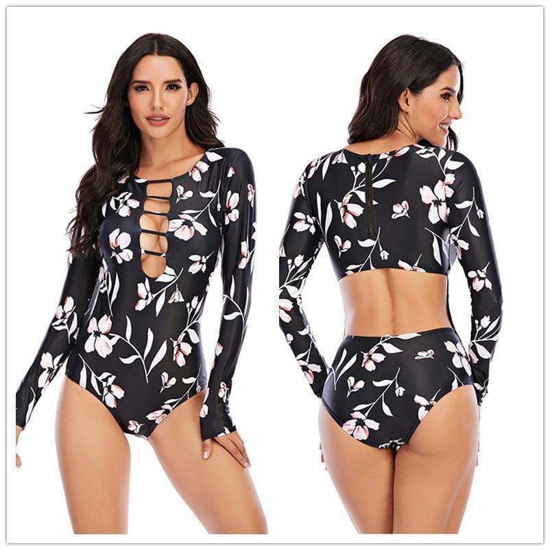 Maillot de bain de surf pour femme Bikini manches longues Maillot de bain imprimé tigre Push Up Maillot de bain d'été deux pièces Rash Guard de surf Bikini manches longues Ensemble maillot de bain