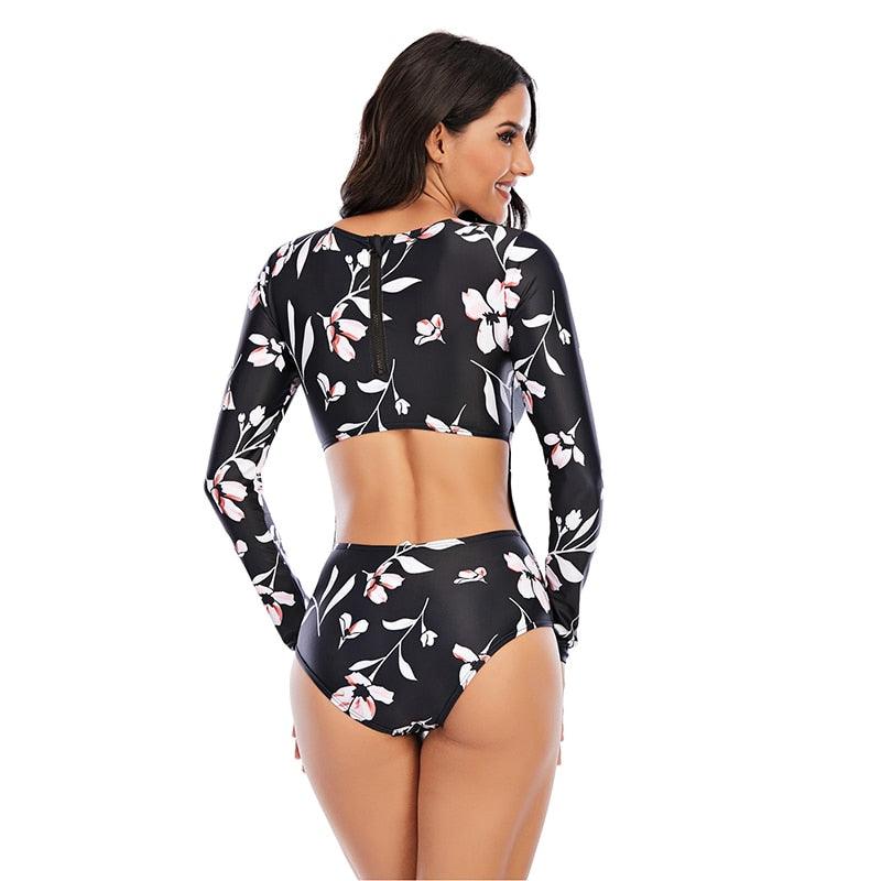 Maillot de bain de surf pour femme Bikini manches longues Maillot de bain imprimé tigre Push Up Maillot de bain d'été deux pièces Rash Guard de surf Bikini manches longues Ensemble maillot de bain