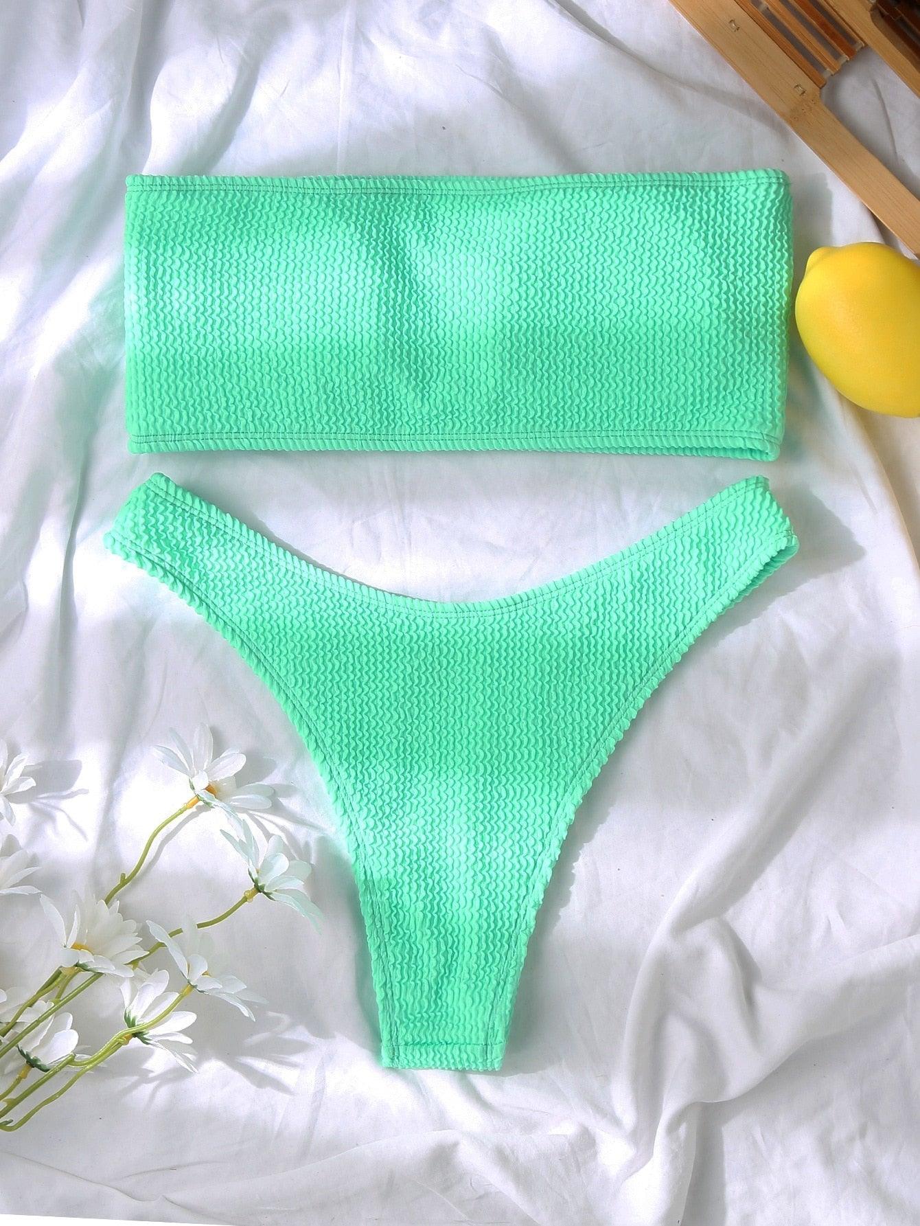 Bikini Maillot de bain Femme Push Up Ensemble de bikini Maillot de bain féminin Maillot de bain sans bretelles couleur unie 2 pièces Maillot de bain Maillots de bain Épaules dénudées Taille Haute Maillot de bain Maillot de bain échancré pour l'été