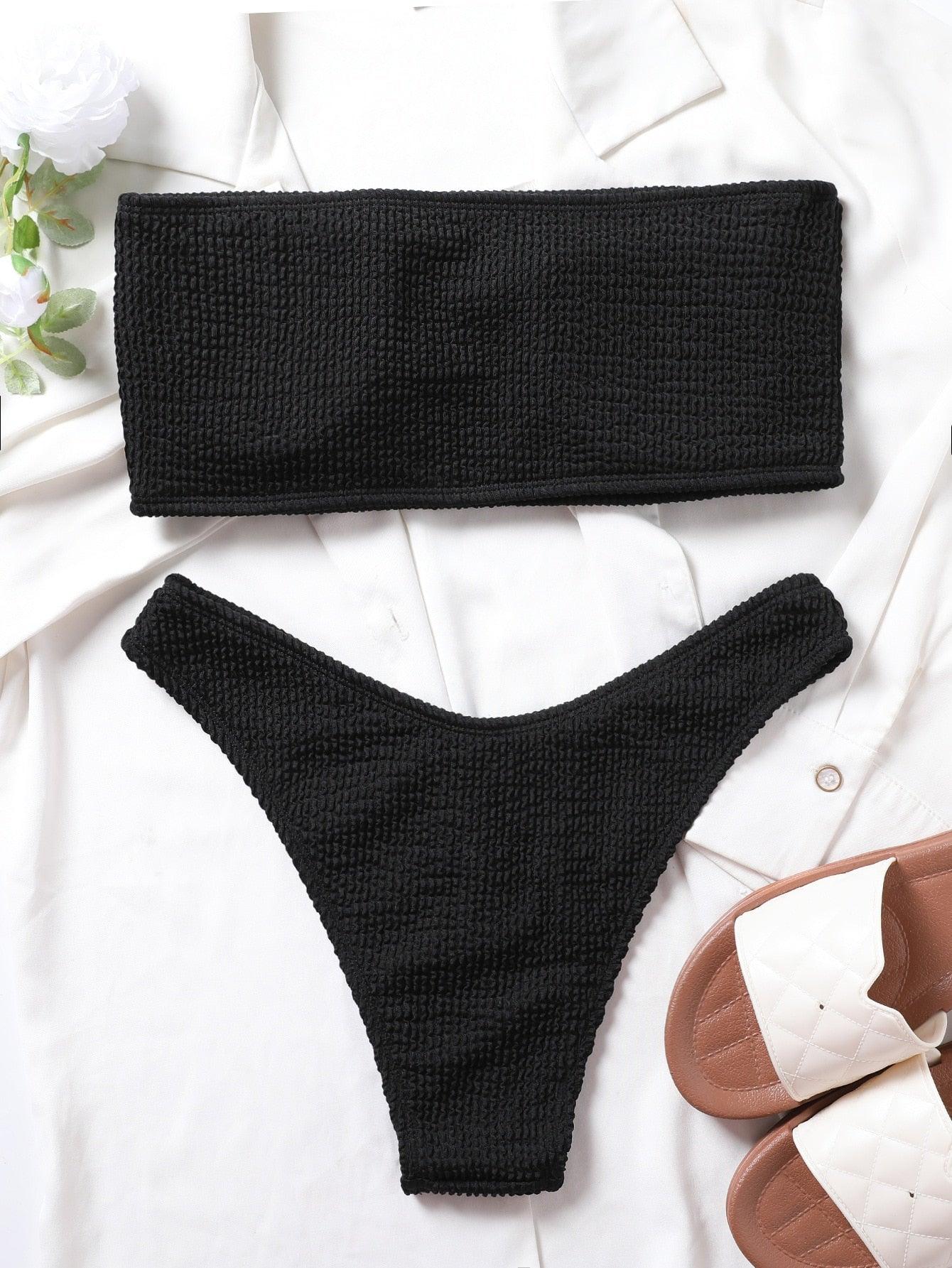 Bikini Maillot de bain Femme Push Up Ensemble de bikini Maillot de bain féminin Maillot de bain sans bretelles couleur unie 2 pièces Maillot de bain Maillots de bain Épaules dénudées Taille Haute Maillot de bain Maillot de bain échancré pour l'été