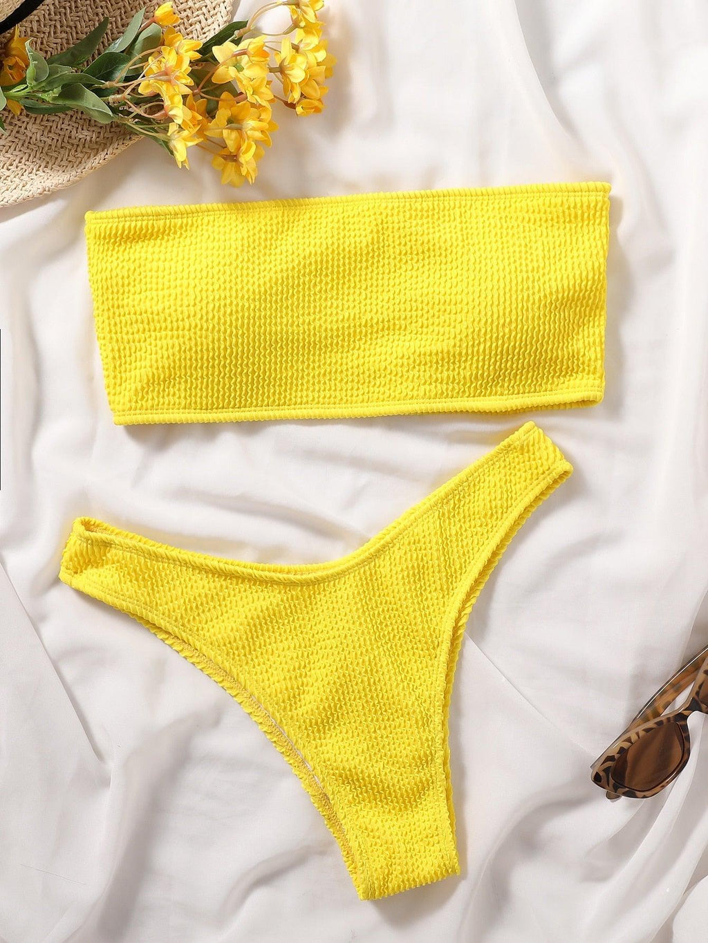 Bikini Maillot de bain Femme Push Up Ensemble de bikini Maillot de bain féminin Maillot de bain sans bretelles couleur unie 2 pièces Maillot de bain Maillots de bain Épaules dénudées Taille Haute Maillot de bain Maillot de bain échancré pour l'été