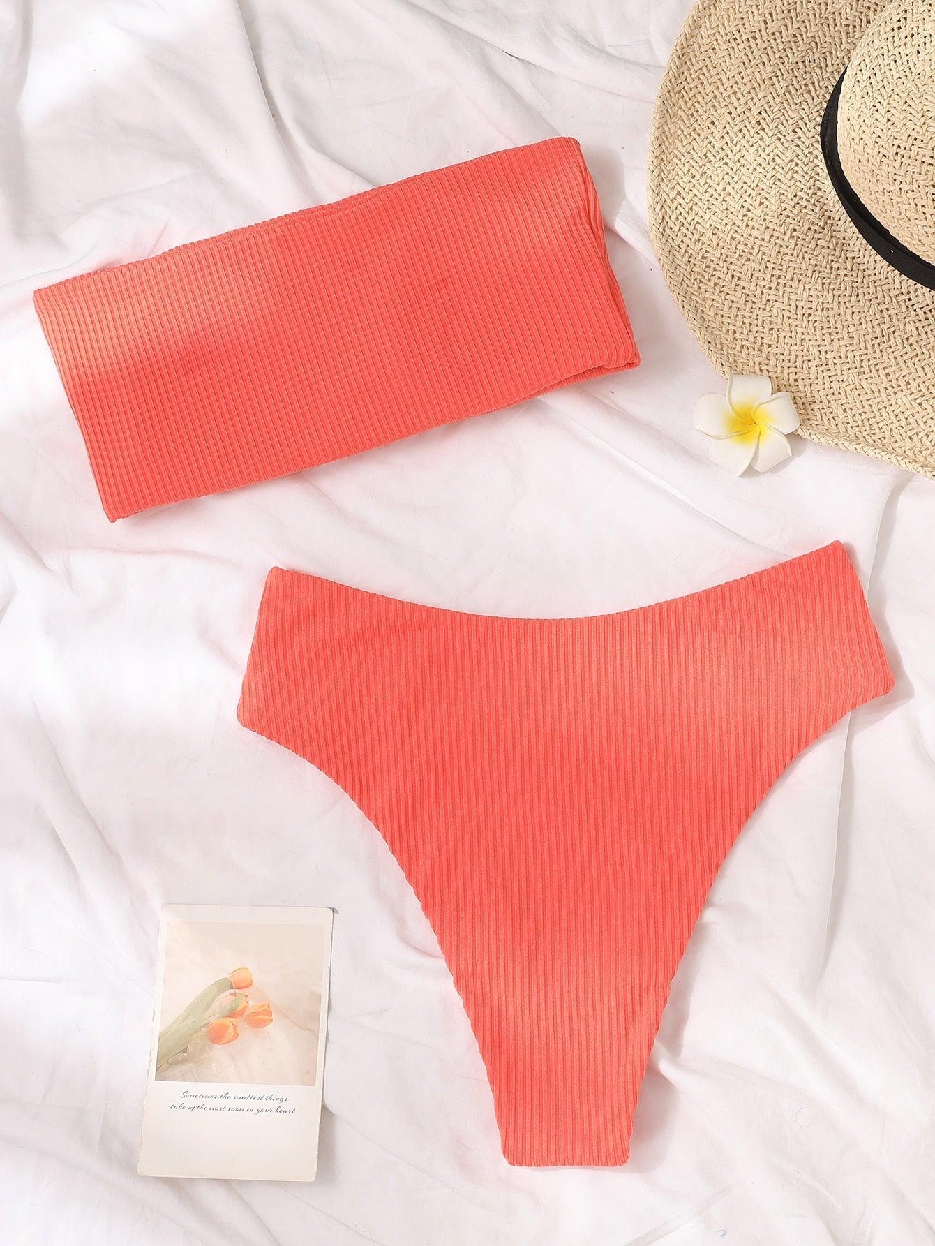 Bikini Maillot de bain Femme Push Up Ensemble de bikini Maillot de bain féminin Maillot de bain sans bretelles couleur unie 2 pièces Maillot de bain Maillots de bain Épaules dénudées Taille Haute Maillot de bain Maillot de bain échancré pour l'été