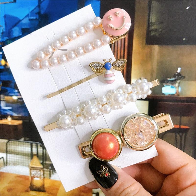 4 pièces/ensemble, accessoires de cheveux pour femmes, bijoux coréens, barrettes à perles d'imitation, pinces à cheveux cœurs d'amour pour filles, épingles à cheveux roses, accessoires de cheveux de mariage pour mariées et demoiselles d'honneur
