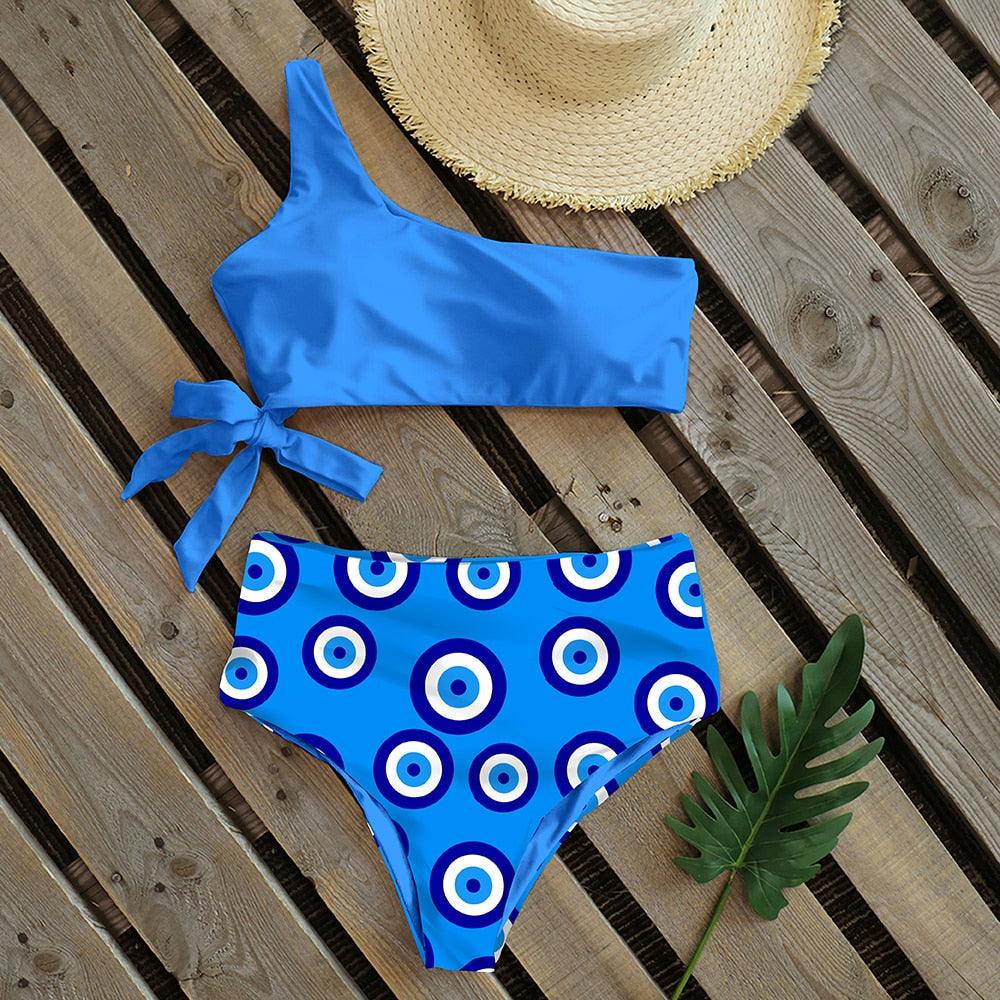 Bikinis Femme Nouveau Maillot de Bain à Une Épaule Taille Haute Maillot de Bain Bandage Maillots de Bain Tenue de Plage Femme Dentelle Deux Pièces Robe de Bain avec Bas de Bikini Maillots de Bain