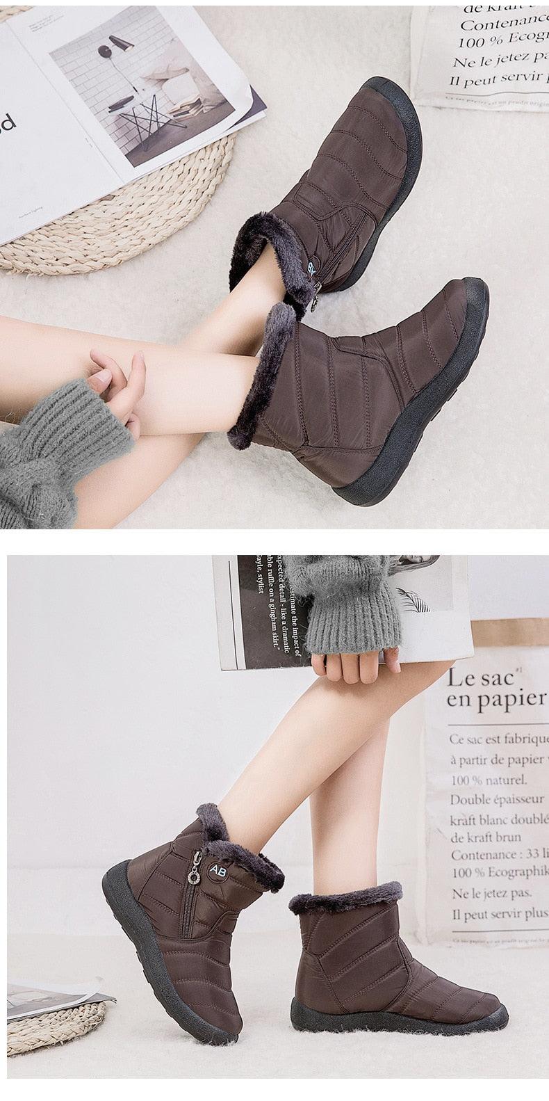 Bottes de Neige pour Femmes, Chaudes, Courtes, en Peluche, Bottines d'Hiver Confortables, à Fermeture Éclair, Chaussures Chaudes Antidérapantes, Doublées Fourrure, Courtes, Imperméables, Faciles à Enfiler, Légères pour l'Extérieur