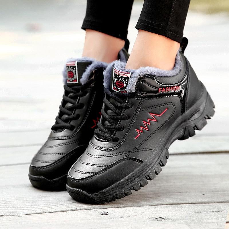 Bottes d'hiver pour femmes et hommes, chaussures chaudes en peluche, baskets imperméables pour l'extérieur, bottes de neige montantes, bottes de randonnée décontractées en cuir, bottes de trekking d'extérieur, bottes de randonnée mi-hautes pour hommes.