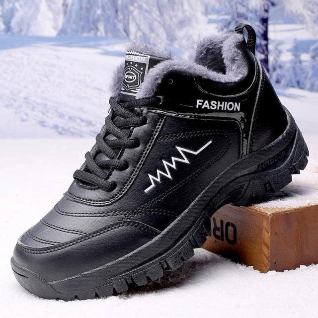 Bottes d'hiver pour femmes et hommes, chaussures chaudes en peluche, baskets imperméables pour l'extérieur, bottes de neige montantes, bottes de randonnée décontractées en cuir, bottes de trekking d'extérieur, bottes de randonnée mi-hautes pour hommes.