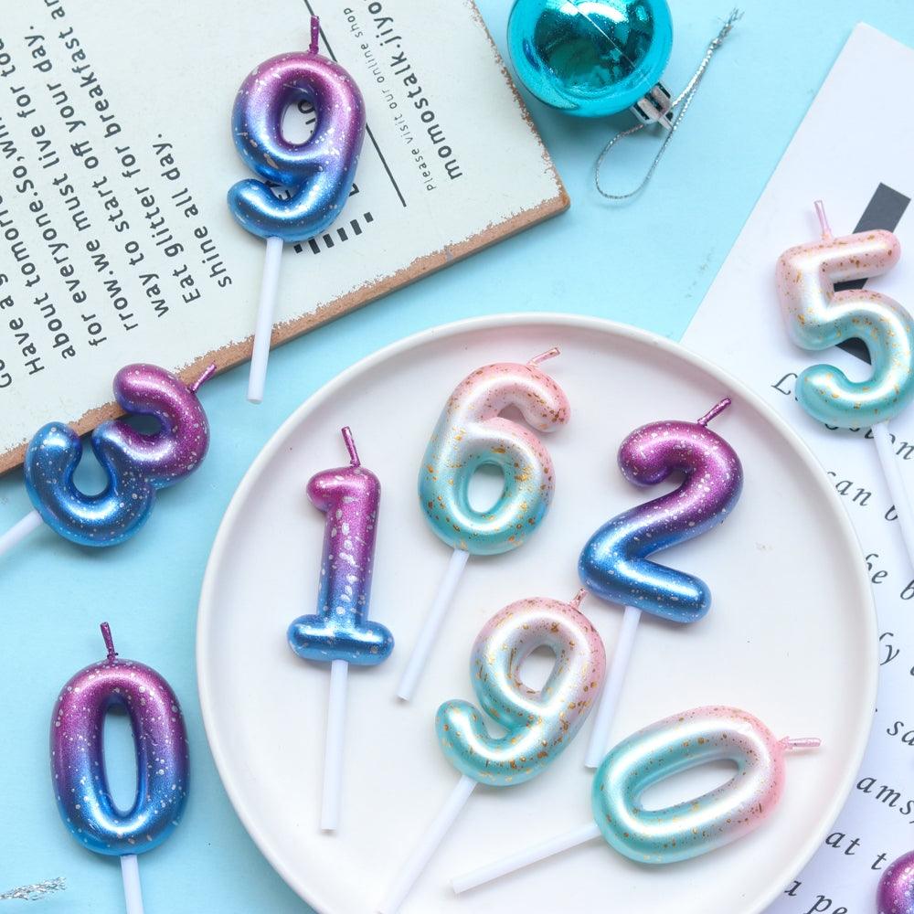1 pièce Bougies Ciel Étoilé Décoration de Gâteau d'Anniversaire Dégradé Fête Gâteau Décoration Bougies Joyeux Anniversaire Bougies Chiffres pour Décoration de Gâteau pour Fête