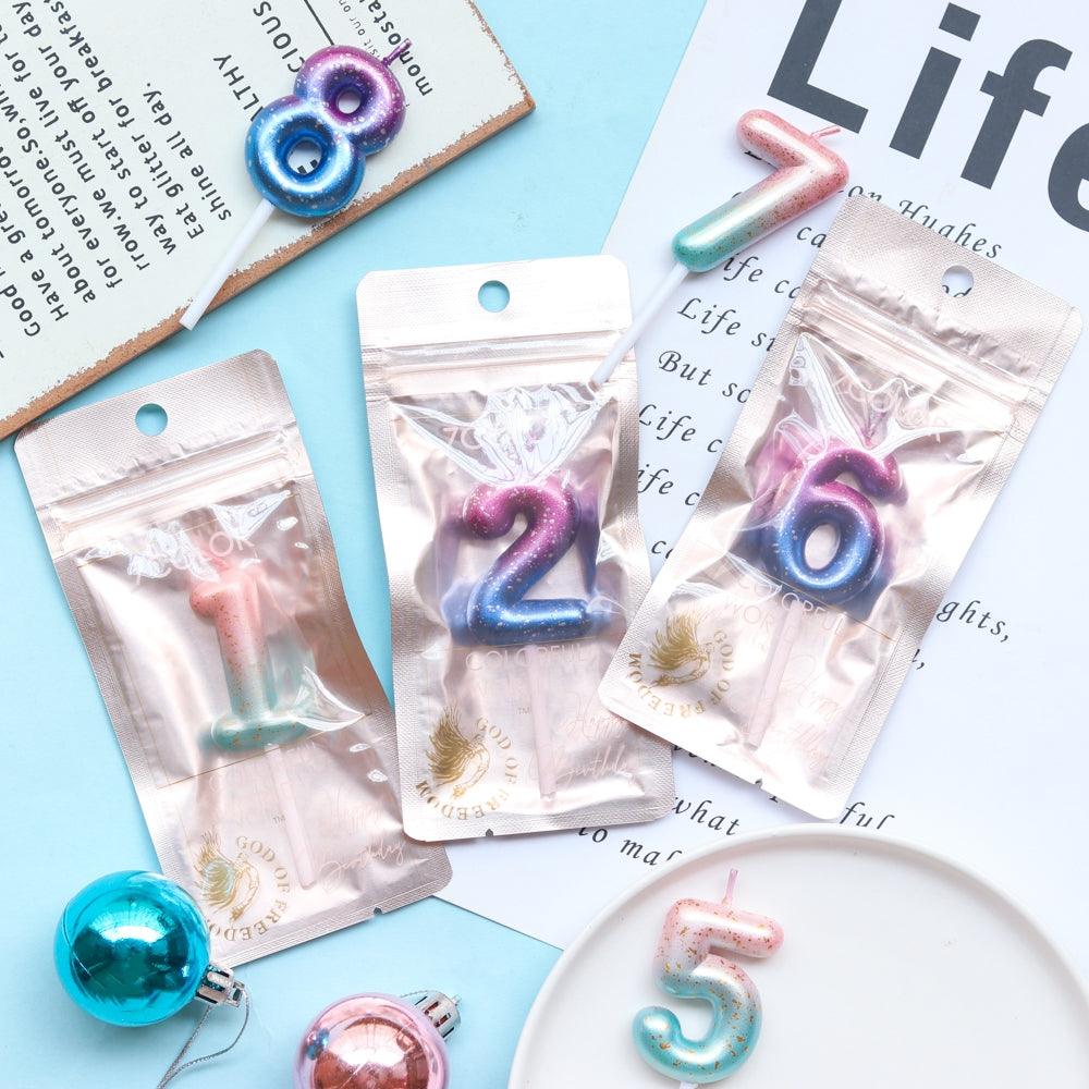 1 pièce Bougies Ciel Étoilé Décoration de Gâteau d'Anniversaire Dégradé Fête Gâteau Décoration Bougies Joyeux Anniversaire Bougies Chiffres pour Décoration de Gâteau pour Fête