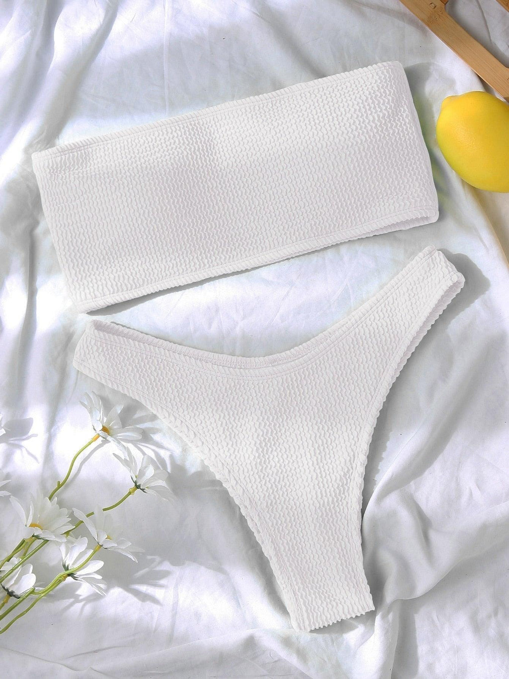 Bikini Maillot de bain Femme Push Up Ensemble de bikini Maillot de bain féminin Maillot de bain sans bretelles couleur unie 2 pièces Maillot de bain Maillots de bain Épaules dénudées Taille Haute Maillot de bain Maillot de bain échancré pour l'été