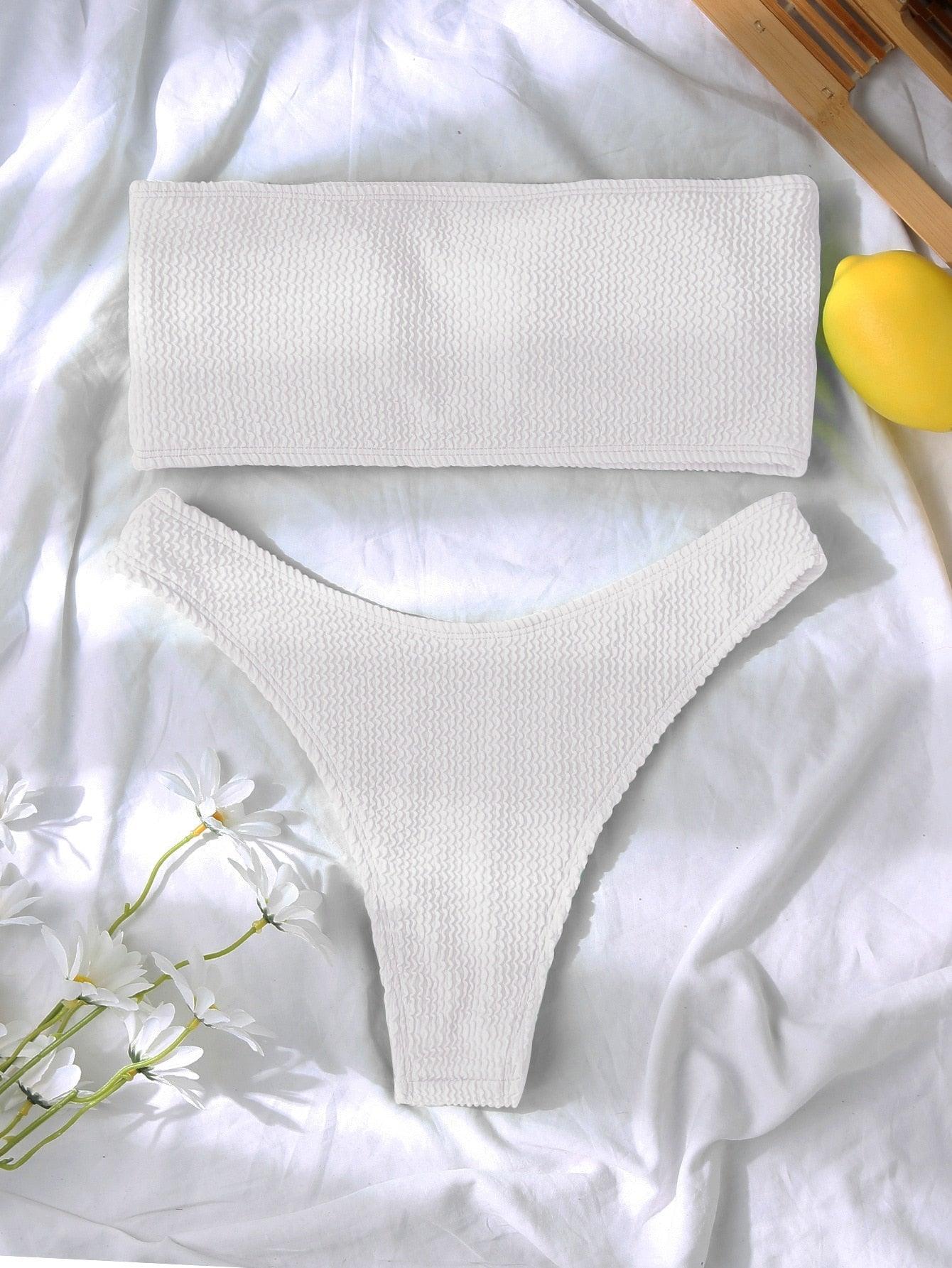 Bikini Maillot de bain Femme Push Up Ensemble de bikini Maillot de bain féminin Maillot de bain sans bretelles couleur unie 2 pièces Maillot de bain Maillots de bain Épaules dénudées Taille Haute Maillot de bain Maillot de bain échancré pour l'été