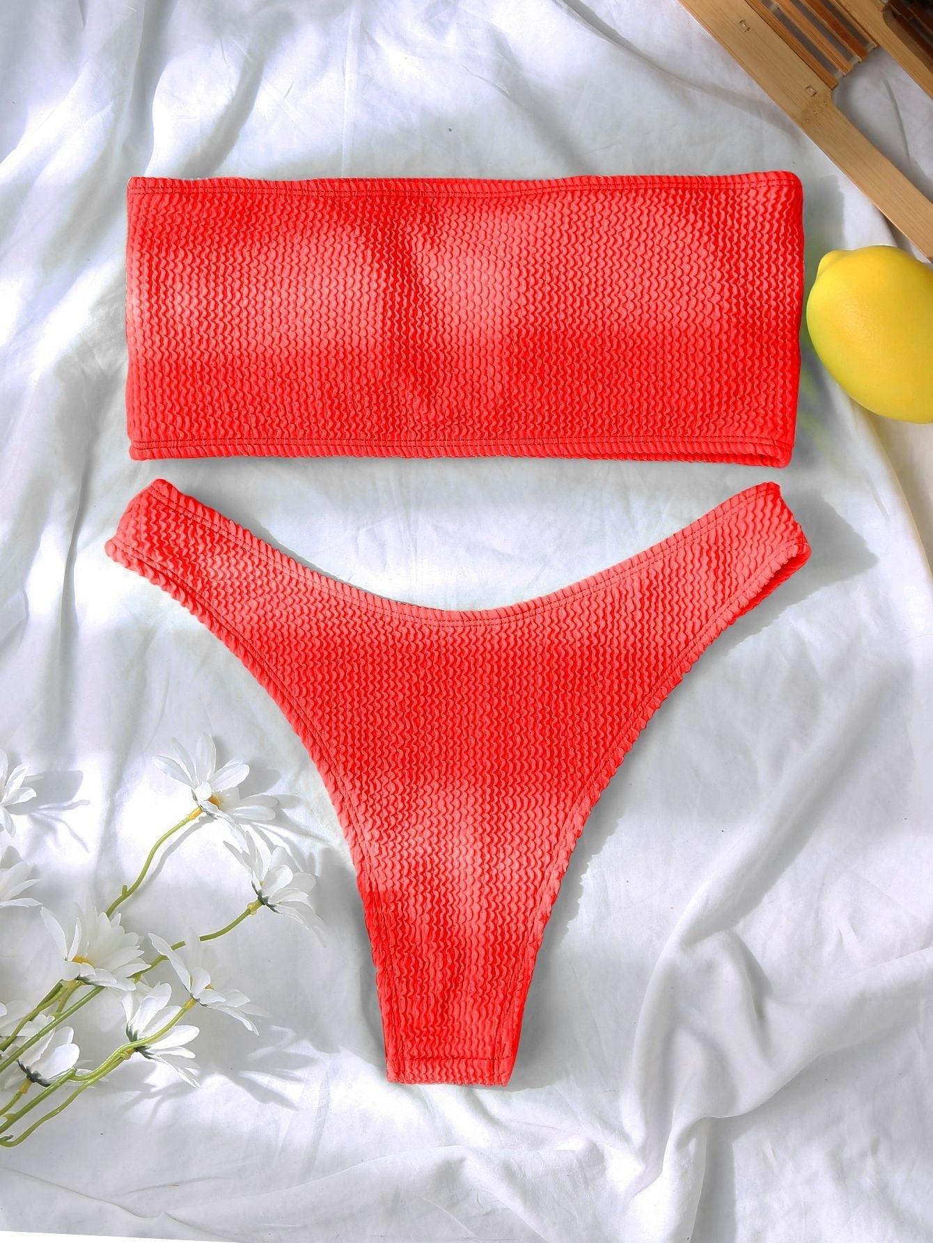 Bikini Maillot de bain Femme Push Up Ensemble de bikini Maillot de bain féminin Maillot de bain sans bretelles couleur unie 2 pièces Maillot de bain Maillots de bain Épaules dénudées Taille Haute Maillot de bain Maillot de bain échancré pour l'été