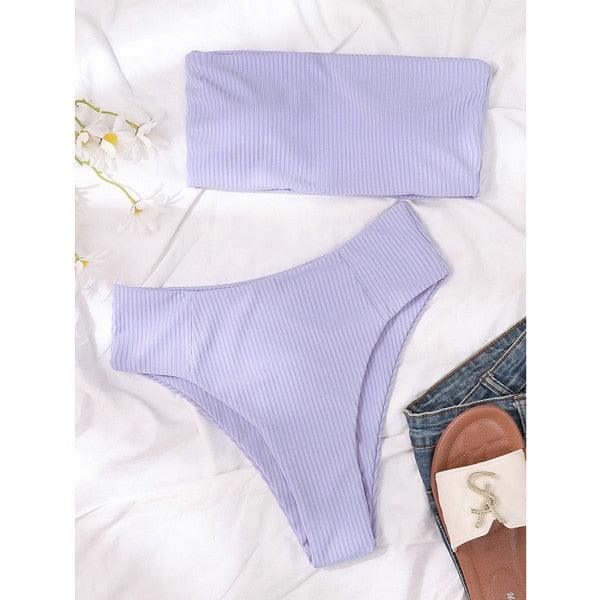 Bikini Maillot de bain Femme Push Up Ensemble de bikini Maillot de bain féminin Maillot de bain sans bretelles couleur unie 2 pièces Maillot de bain Maillots de bain Épaules dénudées Taille Haute Maillot de bain Maillot de bain échancré pour l'été