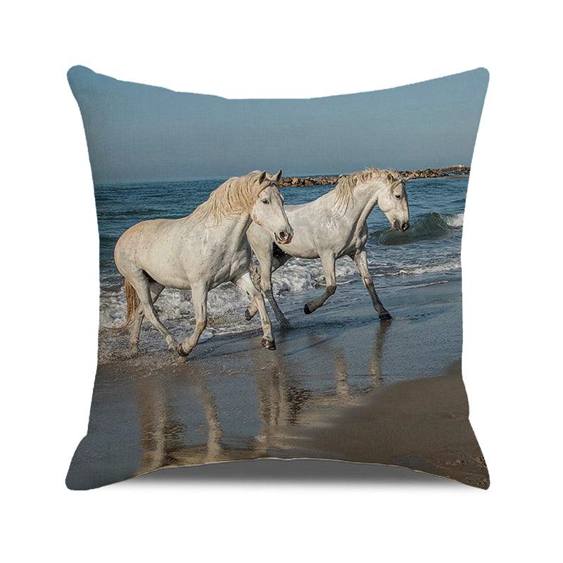 Housse de coussin à motif de chevaux, chevaux qui courent, coton lin, housse de coussin carrée, taie d'oreiller standard pour hommes femmes, décoration de la maison, canapé, fauteuil, chambre à coucher, salon, ferme 45x45CM