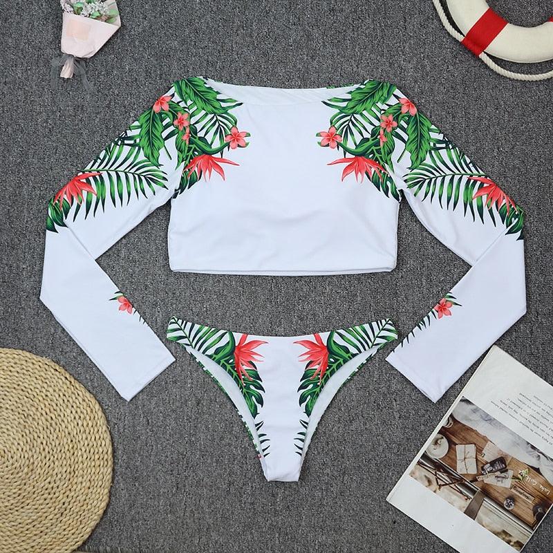 Maillot de bain de surf pour femme Bikini manches longues Maillot de bain imprimé tigre Push Up Maillot de bain d'été deux pièces Rash Guard de surf Bikini manches longues Ensemble maillot de bain