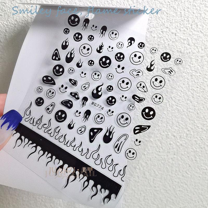 Autocollants 3D pour ongles à motif de sourire jaune, soleil, lune, nuages pour Halloween, décorations d'ongles, autocollants 3D auto-adhésifs, accessoires de manucure pour femmes et filles, fournitures de nail art, décalcomanies à l'eau