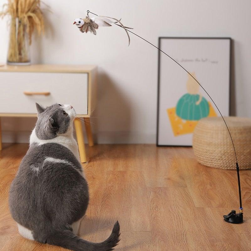 Jouet en forme de baguette pour chat, avec plume amusante et clochette, pour chaton, jouet interactif à agiter, avec peluche, jouet amusant pour l'exercice du chat