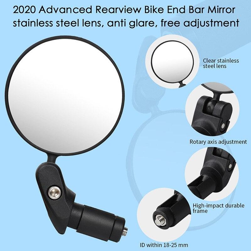 Rétroviseur de vélo rotatif en acier inoxydable Rétroviseur de vélo Rétroviseur de guidon de vélo Miroir de sécurité HD convexe réglable rotatif avec large champ de vision pour VTT