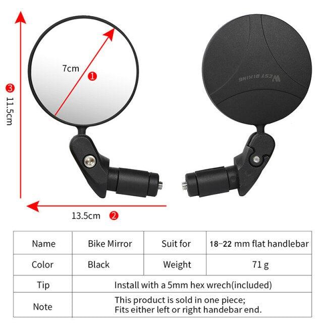 Rétroviseur de vélo rotatif en acier inoxydable Rétroviseur de vélo Rétroviseur de guidon de vélo Miroir de sécurité HD convexe réglable rotatif avec large champ de vision pour VTT