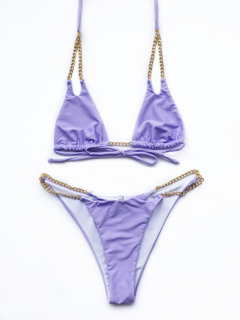 Mini Bikini Maillot de Bain Tie Dye Femme Chaîne Métal Patchwork Maillot de Bain Triangle Bikinis Maillot de Bain Femme Paillettes Brillantes Maillot de Bain Bikini à Paillettes Soutien-gorge à Cordes Brillant Maillot de Bain Tenue de Plage