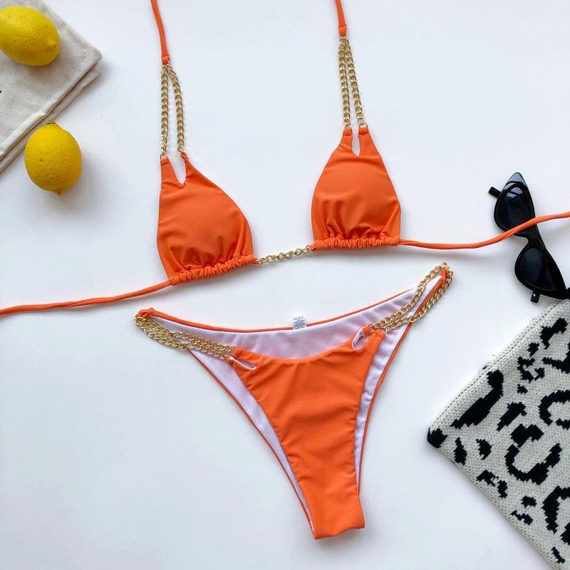 Mini Bikini Maillot de Bain Tie Dye Femme Chaîne Métal Patchwork Maillot de Bain Triangle Bikinis Maillot de Bain Femme Paillettes Brillantes Maillot de Bain Bikini à Paillettes Soutien-gorge à Cordes Brillant Maillot de Bain Tenue de Plage