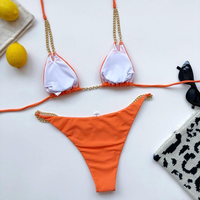 Mini Bikini Maillot de Bain Tie Dye Femme Chaîne Métal Patchwork Maillot de Bain Triangle Bikinis Maillot de Bain Femme Paillettes Brillantes Maillot de Bain Bikini à Paillettes Soutien-gorge à Cordes Brillant Maillot de Bain Tenue de Plage