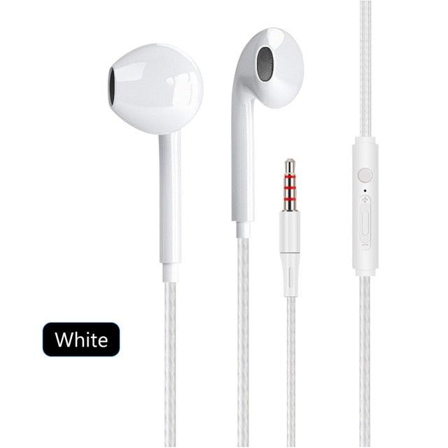 Écouteurs sport filaires noirs et blancs avec basse, pour téléphone portable, oreillettes stéréo avec micro, isolants du bruit, intra-auriculaires, avec contrôle du volume et prise jack 3,5 mm pour le sport et l'entraînement