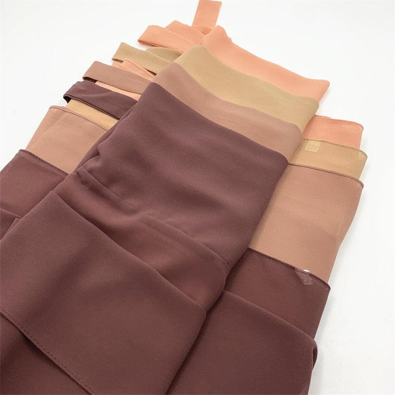 Voile élégant en mousseline de soie léger, coloré et uni, avec bandage, écharpe en mousseline de soie antidérapante, élégante, respirante, longs hijabs islamiques, bandeau, turban de mode pour femmes