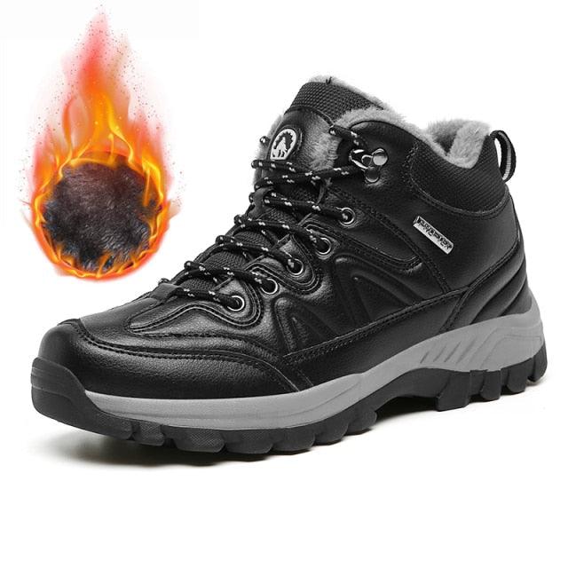 Bottes de neige d'hiver imperméables en cuir, baskets super chaudes pour hommes, bottes de randonnée en plein air, bottes de randonnée doublées de fourrure chaude, chaussures de marche en plein air, bottines décontractées en cuir pour hommes