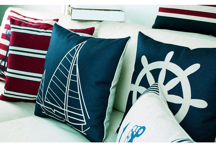 Housse de coussin en lin coquillage étoile de mer bleu marine nautique ancre bleue housse de coussin ancre bateau à voile coussin marin housse de coussin décorative pour canapé maison