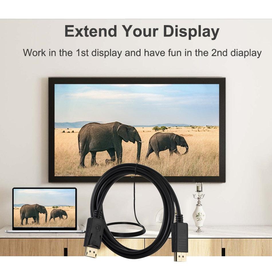 Câble adaptateur DisplayPort rapide de 1,8 m pour ordinateur, TV, projecteur, ordinateur portable, moniteur